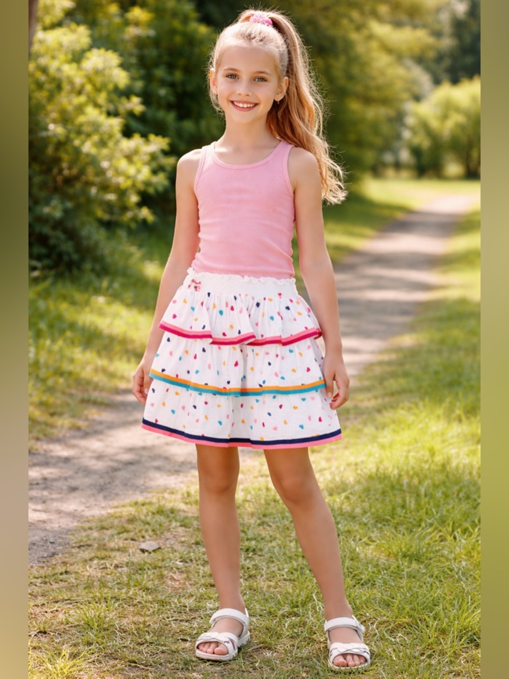 Zimmermann kids Poppy Tiered Skirt Multicolor Heart Dots NWT